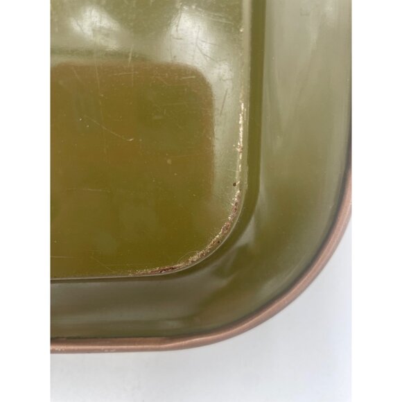 Vintage Metal Serving Tray Scenic Landscape Design Green Background & Rustic Fin - Picture 4 of 6